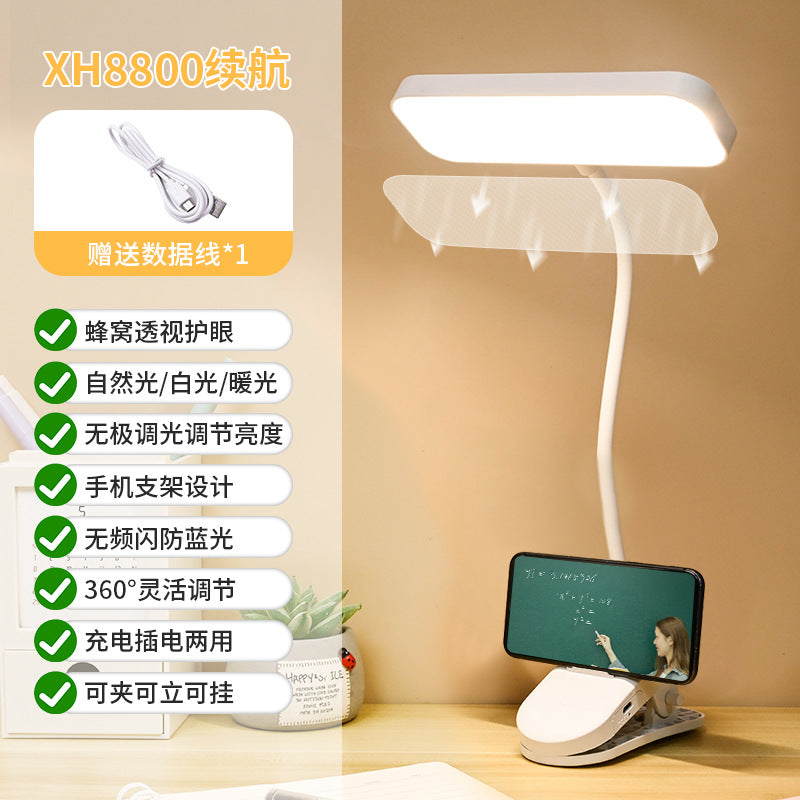 Lampe de bureau à pince, protection des yeux, rechargeable